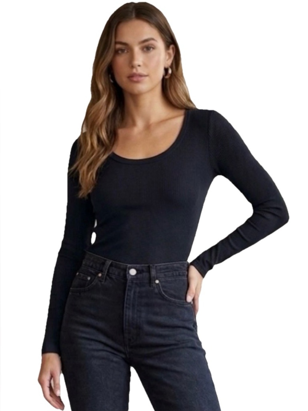 Lauren Moshi Limited Quantity V Neck Black Long Sleeve Size Small